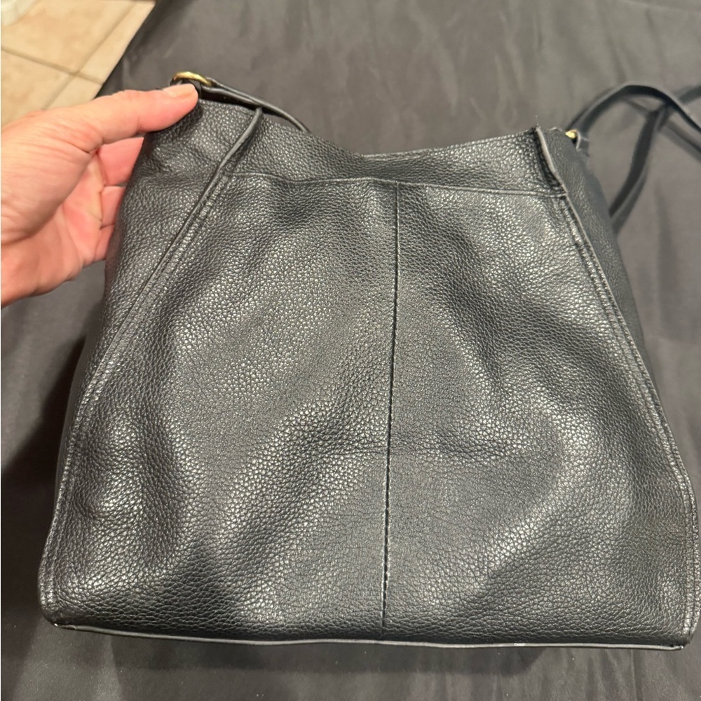 Lucky Brand Coran Pebbled Leather Satchel Crossbody Black - Picture 9 of 16